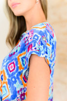 Lizzy Cap Sleeve Top in Blue and Magenta Ikat-Tops-Stay Foxy Boutique, Florissant, Missouri