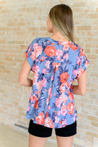 Lizzy Cap Sleeve Top in Dusty Blue and Coral Roses-Tops-Stay Foxy Boutique, Florissant, Missouri