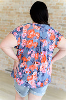 Lizzy Cap Sleeve Top in Dusty Blue and Coral Roses-Tops-Stay Foxy Boutique, Florissant, Missouri