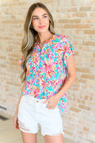 Lizzy Cap Sleeve Top in Emerald Multi Palm Trees-Tops-Stay Foxy Boutique, Florissant, Missouri