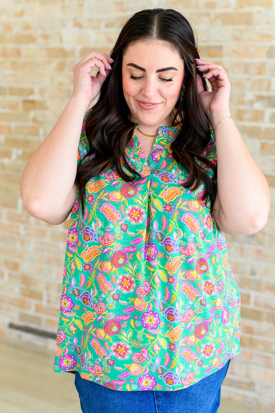 Lizzy Cap Sleeve Top in Emerald and Plum Floral Paisley-Tops-Stay Foxy Boutique, Florissant, Missouri