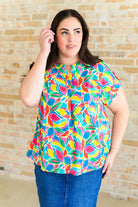 Lizzy Cap Sleeve Top in Emerald and Teal Mod Floral-Tops-Stay Foxy Boutique, Florissant, Missouri