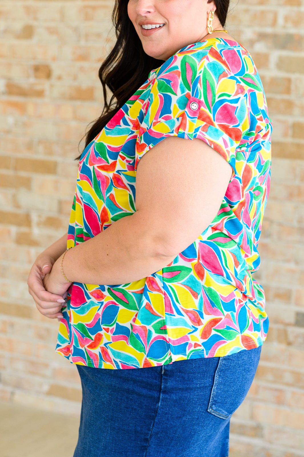 Lizzy Cap Sleeve Top in Emerald and Teal Mod Floral-Tops-Stay Foxy Boutique, Florissant, Missouri