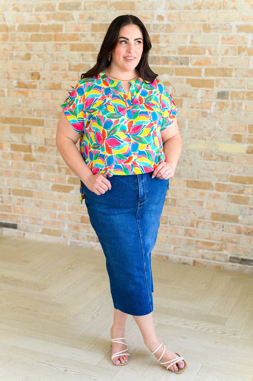 Lizzy Cap Sleeve Top in Emerald and Teal Mod Floral-Tops-Stay Foxy Boutique, Florissant, Missouri