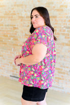 Lizzy Cap Sleeve Top in Fuchsia and Green Floral Paisley-Tops-Stay Foxy Boutique, Florissant, Missouri