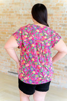 Lizzy Cap Sleeve Top in Fuchsia and Green Floral Paisley-Tops-Stay Foxy Boutique, Florissant, Missouri