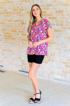 Lizzy Cap Sleeve Top in Fuchsia and Green Floral Paisley-Tops-Stay Foxy Boutique, Florissant, Missouri