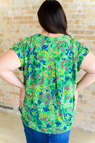 Lizzy Cap Sleeve Top in Green and Royal Watercolor Floral-Tops-Stay Foxy Boutique, Florissant, Missouri