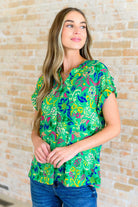 Lizzy Cap Sleeve Top in Green and Royal Watercolor Floral-Tops-Stay Foxy Boutique, Florissant, Missouri