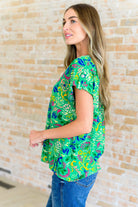 Lizzy Cap Sleeve Top in Green and Royal Watercolor Floral-Tops-Stay Foxy Boutique, Florissant, Missouri