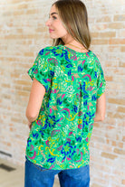 Lizzy Cap Sleeve Top in Green and Royal Watercolor Floral-Tops-Stay Foxy Boutique, Florissant, Missouri