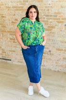 Lizzy Cap Sleeve Top in Green and Royal Watercolor Floral-Tops-Stay Foxy Boutique, Florissant, Missouri