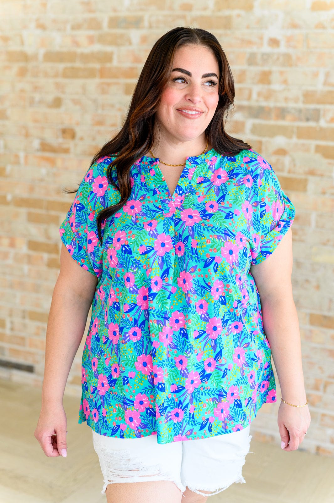 Lizzy Cap Sleeve Top in Mint and Lavender Floral-Tops-Stay Foxy Boutique, Florissant, Missouri