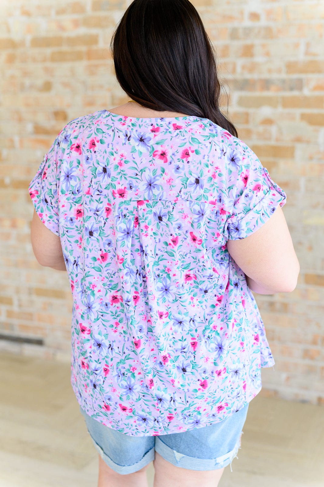 Lizzy Cap Sleeve Top in Muted Lavender and Pink Floral-Tops-Stay Foxy Boutique, Florissant, Missouri