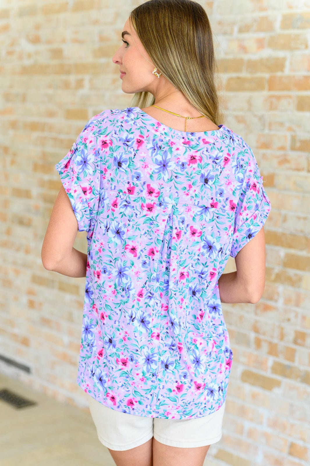 Lizzy Cap Sleeve Top in Muted Lavender and Pink Floral-Tops-Stay Foxy Boutique, Florissant, Missouri