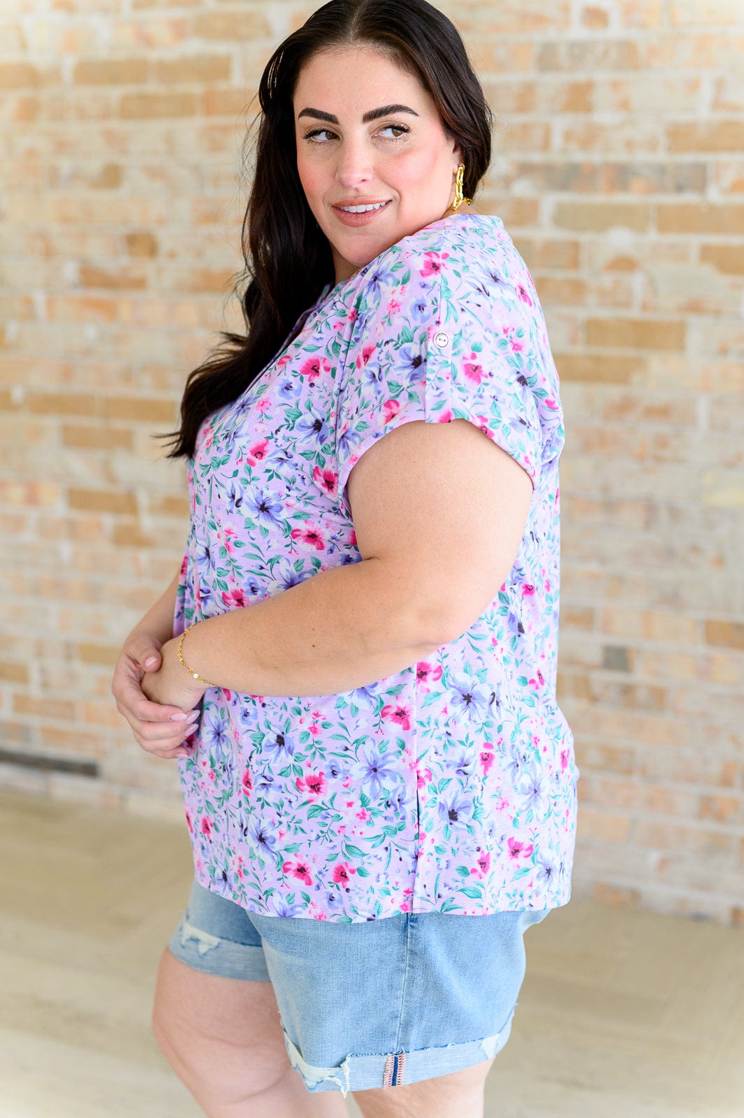 Lizzy Cap Sleeve Top in Muted Lavender and Pink Floral-Tops-Stay Foxy Boutique, Florissant, Missouri