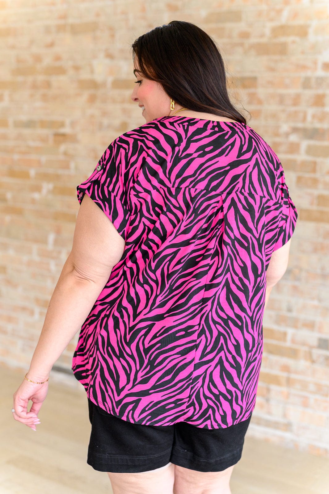 Lizzy Cap Sleeve Top in Pink and Black Zebra-Tops-Stay Foxy Boutique, Florissant, Missouri