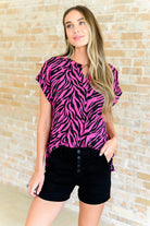 Lizzy Cap Sleeve Top in Pink and Black Zebra-Tops-Stay Foxy Boutique, Florissant, Missouri