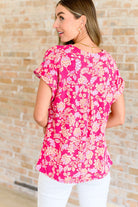 Lizzy Cap Sleeve Top in Pink and Peach Floral-Tops-Stay Foxy Boutique, Florissant, Missouri