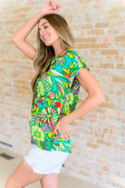 Lizzy Cap Sleeve Top in Retro Green Floral-Tops-Stay Foxy Boutique, Florissant, Missouri