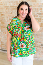 Lizzy Cap Sleeve Top in Retro Green Floral-Tops-Stay Foxy Boutique, Florissant, Missouri