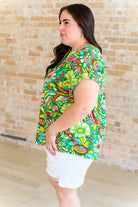 Lizzy Cap Sleeve Top in Retro Green Floral-Tops-Stay Foxy Boutique, Florissant, Missouri