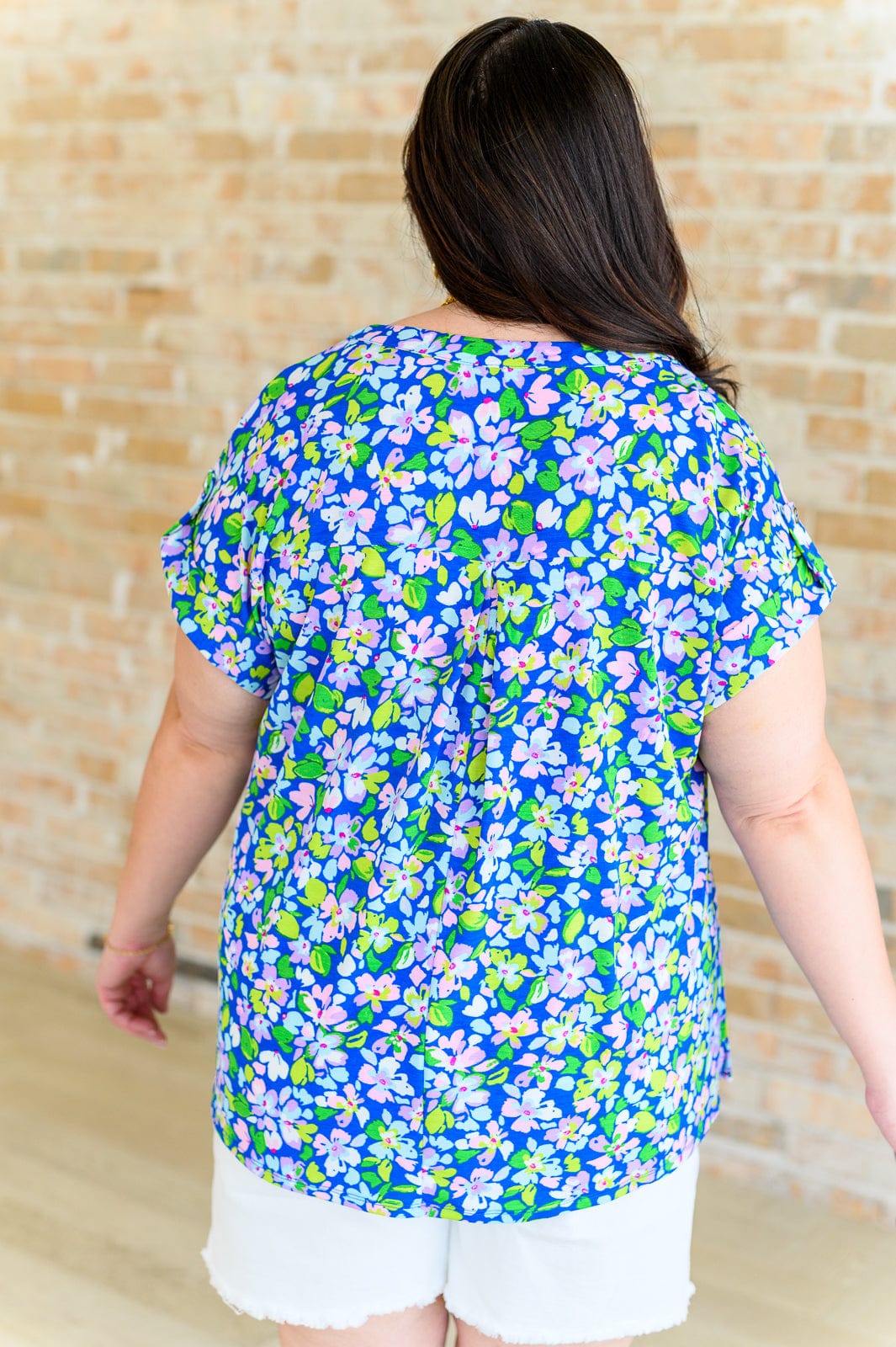 Lizzy Cap Sleeve Top in Royal and Pink Wildflower-Tops-Stay Foxy Boutique, Florissant, Missouri