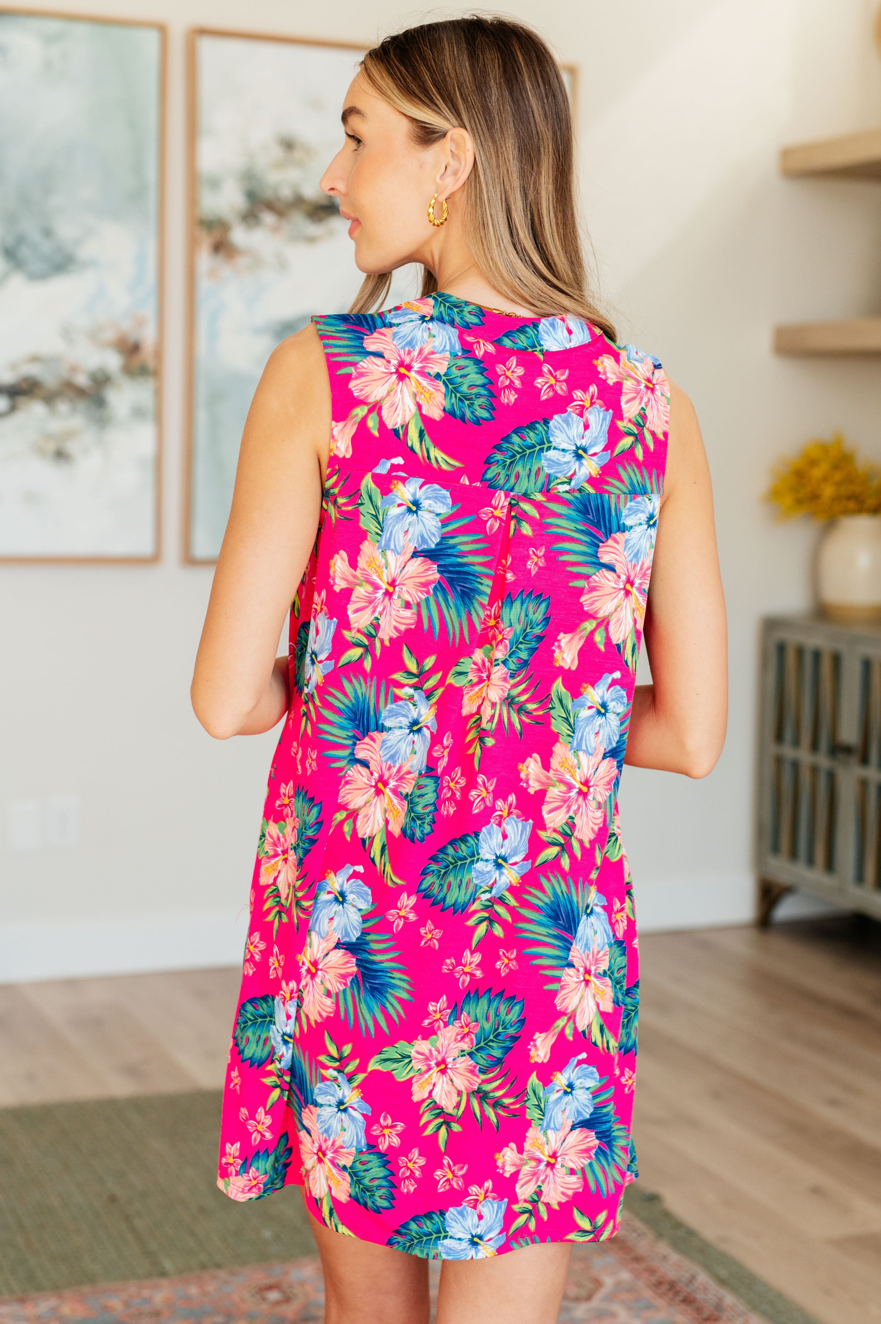 Lizzy Tank Dress in Hot Pink Tropical Floral-Dresses-Stay Foxy Boutique, Florissant, Missouri