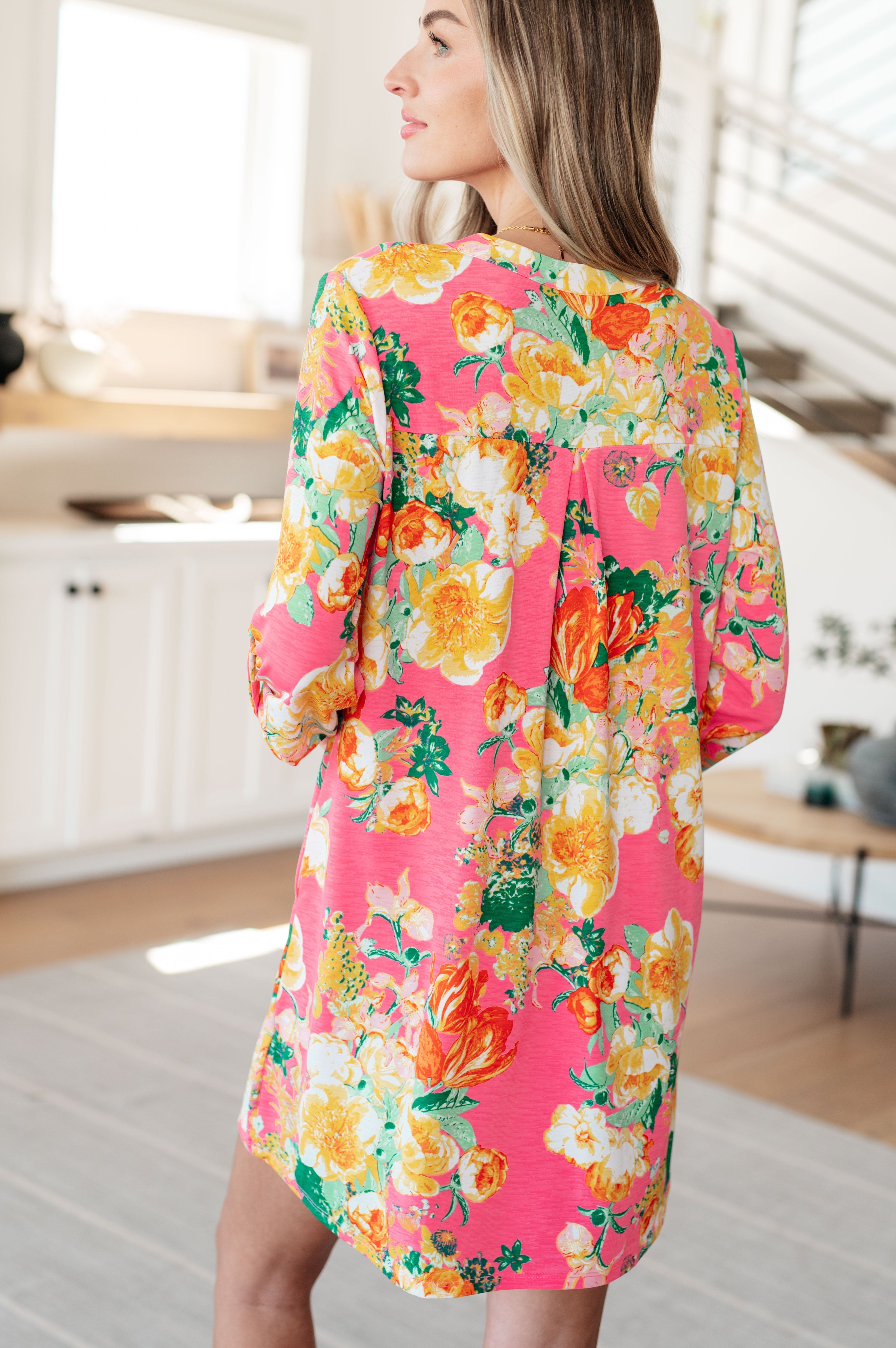 Lizzy Dress in Hot Pink and Yellow Floral-Dresses-Stay Foxy Boutique, Florissant, Missouri