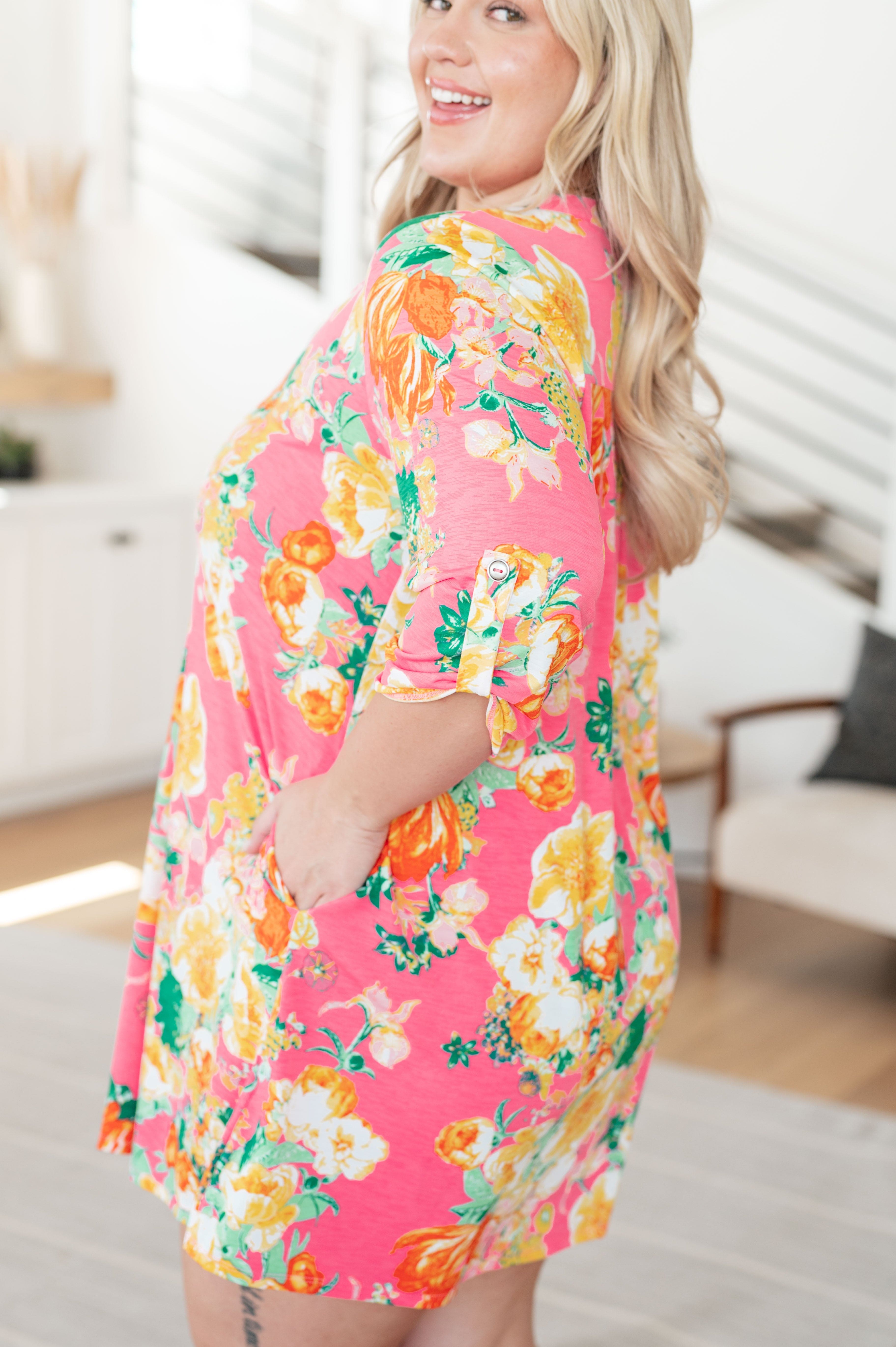 Lizzy Dress in Hot Pink and Yellow Floral-Dresses-Stay Foxy Boutique, Florissant, Missouri