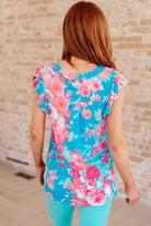 Lizzy Flutter Sleeve Top in Blue and Pink Roses-Tops-Stay Foxy Boutique, Florissant, Missouri