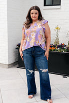 Lizzy Flutter Sleeve Top in Lavender French Floral-Tops-Stay Foxy Boutique, Florissant, Missouri