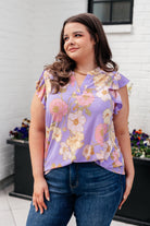 Lizzy Flutter Sleeve Top in Lavender French Floral-Tops-Stay Foxy Boutique, Florissant, Missouri