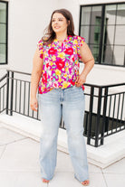 Lizzy Flutter Sleeve Top in Magenta and Yellow Floral-Tops-Stay Foxy Boutique, Florissant, Missouri