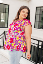 Lizzy Flutter Sleeve Top in Magenta and Yellow Floral-Tops-Stay Foxy Boutique, Florissant, Missouri