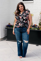 Lizzy Flutter Sleeve Top in Black and Muted Pink Floral-Tops-Stay Foxy Boutique, Florissant, Missouri