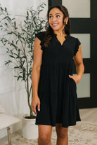 Lizzy Forever Flutter Sleeve Dress in Black-Womens-Stay Foxy Boutique, Florissant, Missouri
