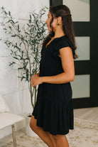 Lizzy Forever Flutter Sleeve Dress in Black-Womens-Stay Foxy Boutique, Florissant, Missouri