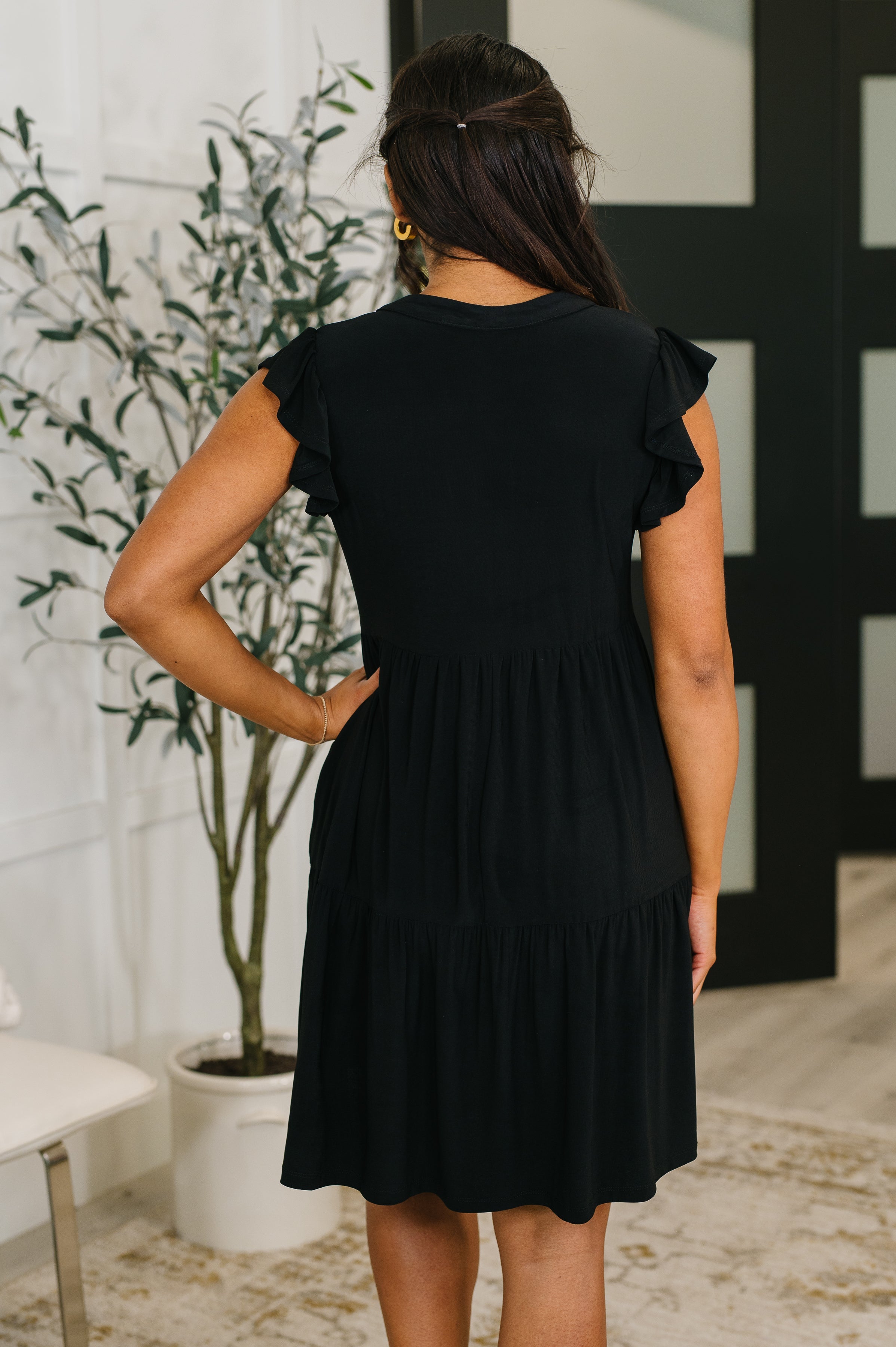 Lizzy Forever Flutter Sleeve Dress in Black-Womens-Stay Foxy Boutique, Florissant, Missouri