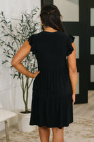 Lizzy Forever Flutter Sleeve Dress in Black-Womens-Stay Foxy Boutique, Florissant, Missouri