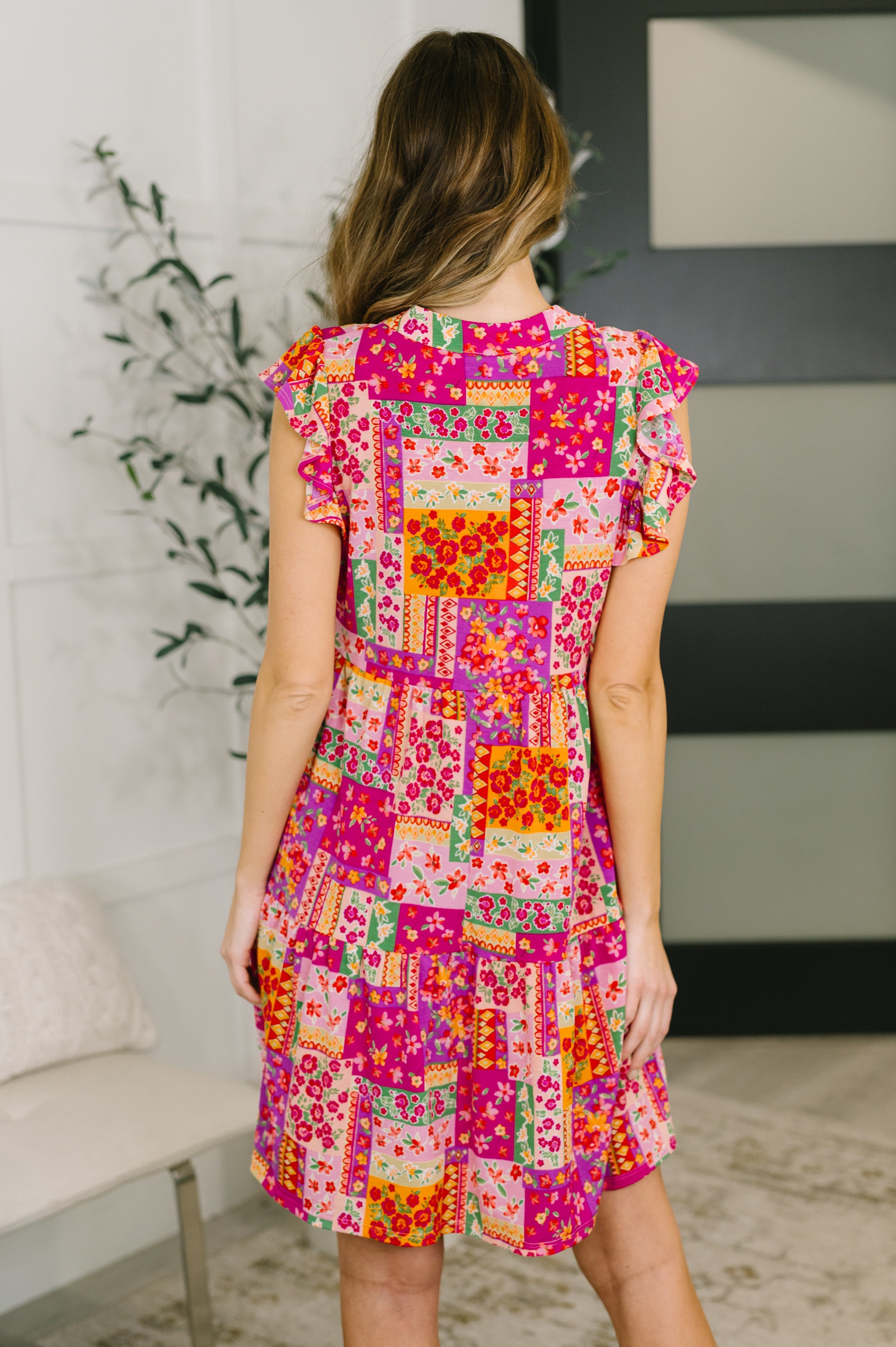 Lizzy Flutter Sleeve Dress in Patchwork Floral-Womens-Stay Foxy Boutique, Florissant, Missouri