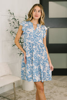 Lizzy Flutter Sleeve Dress in White and Blue Floral-Womens-Stay Foxy Boutique, Florissant, Missouri