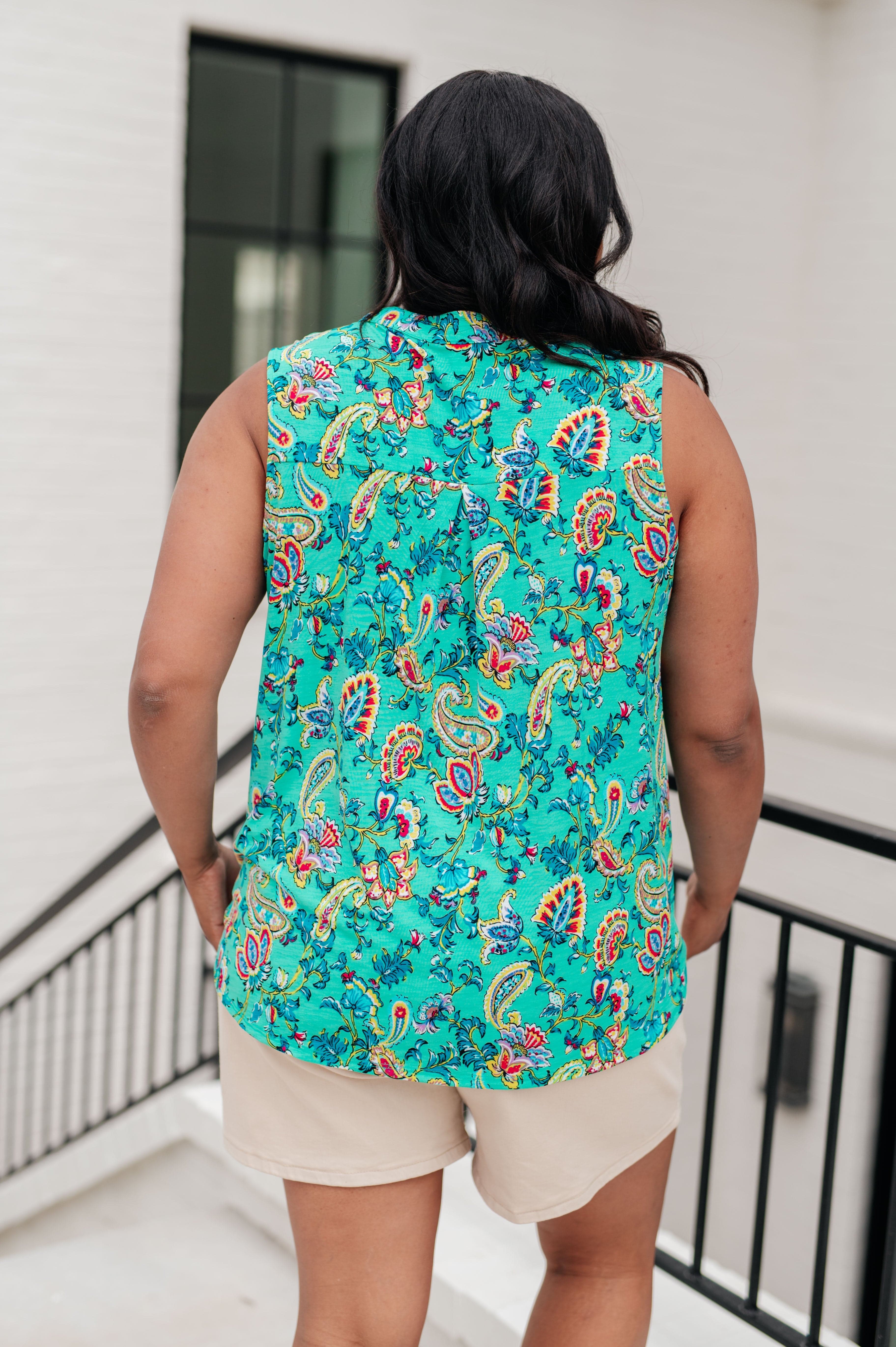 Lizzy Tank Top in Emerald and Aqua Multi Floral-Tops-Stay Foxy Boutique, Florissant, Missouri