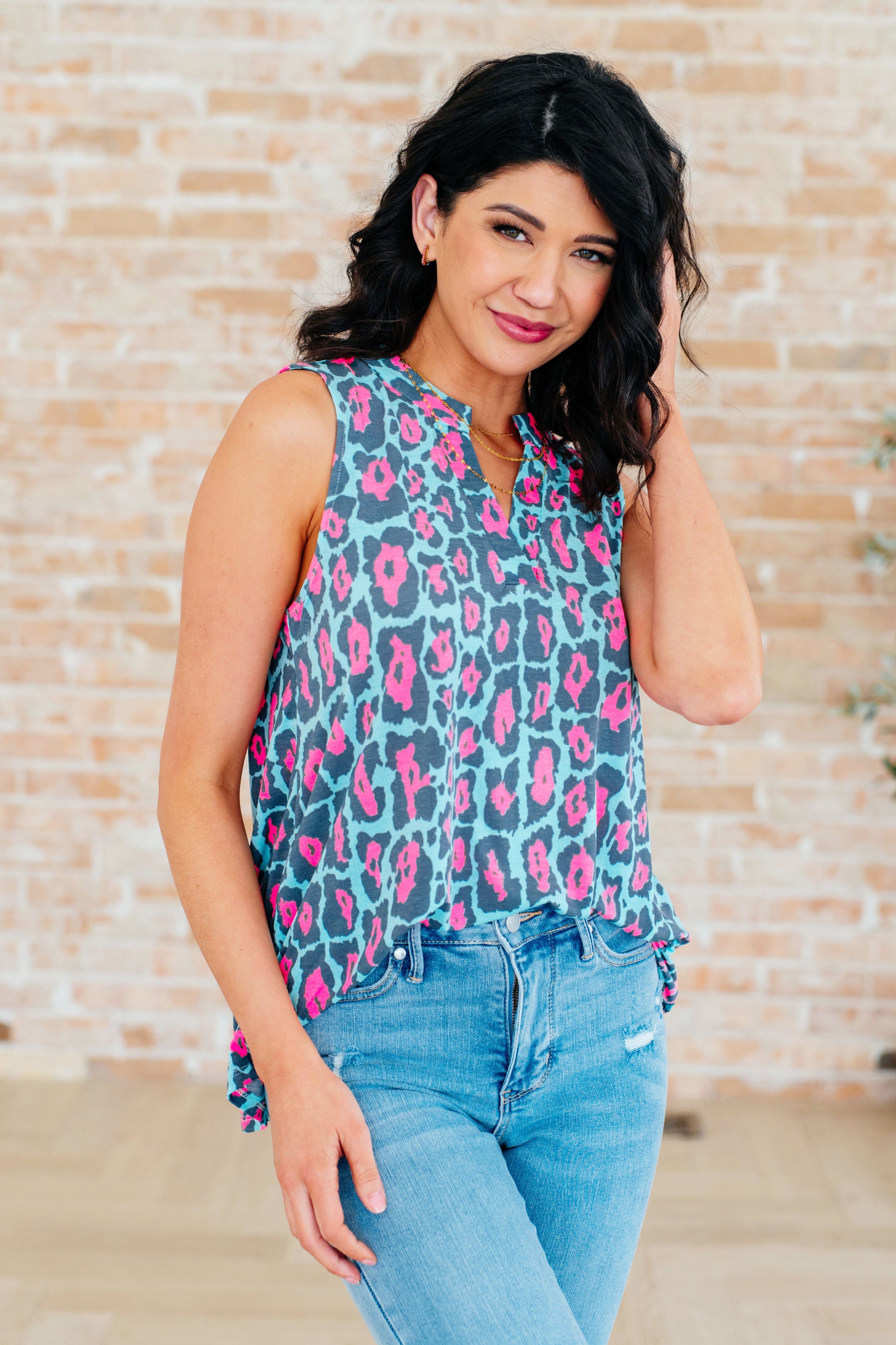 Lizzy Tank Top in Mint and Pink Leopard-Tops-Stay Foxy Boutique, Florissant, Missouri