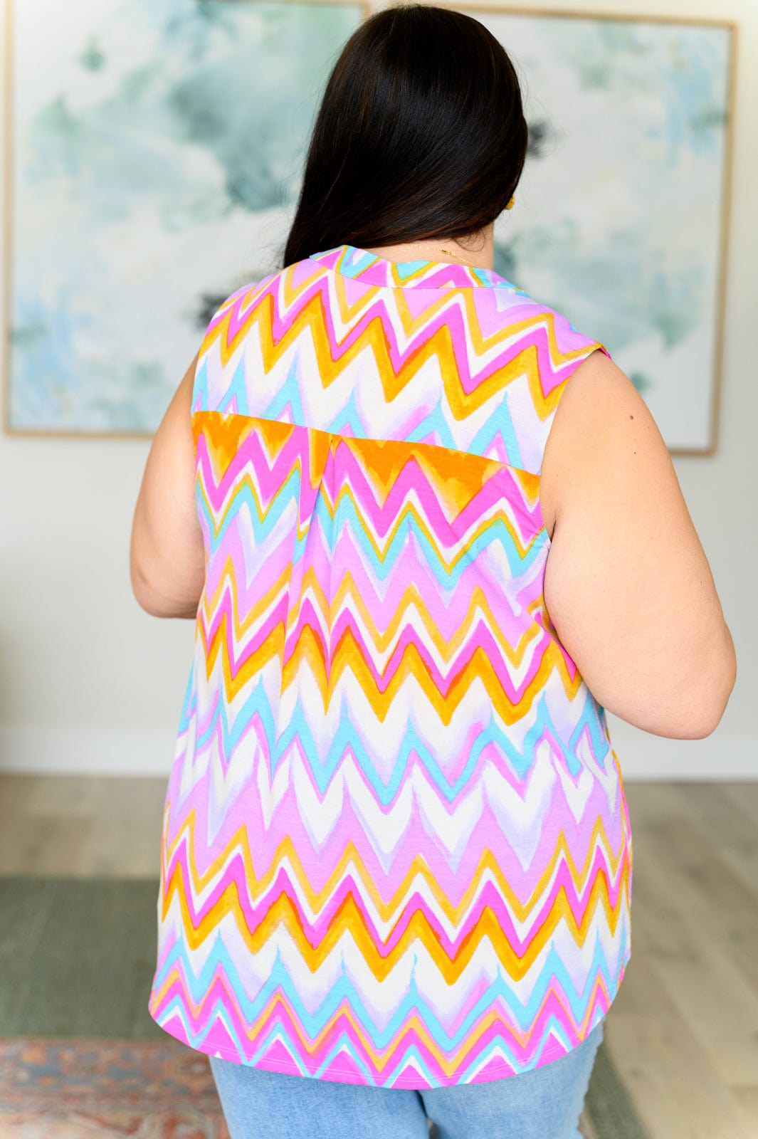 Lizzy Tank Top in Orange Multi Chevron-Tops-Stay Foxy Boutique, Florissant, Missouri