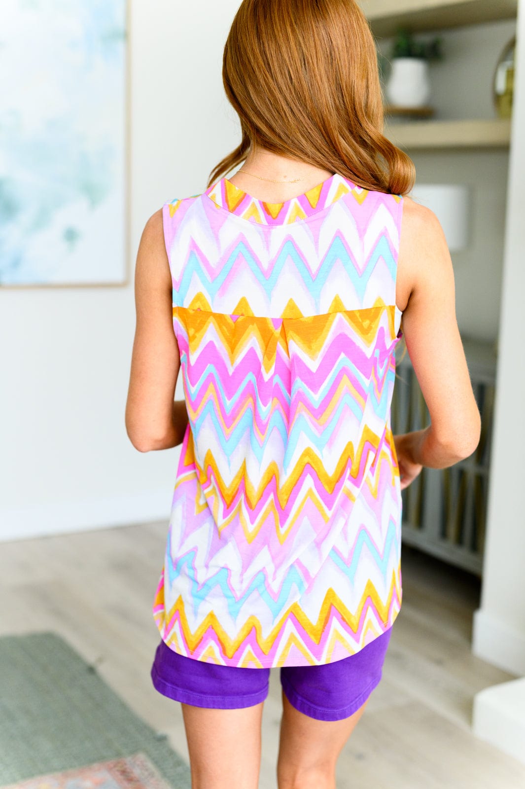 Lizzy Tank Top in Orange Multi Chevron-Tops-Stay Foxy Boutique, Florissant, Missouri