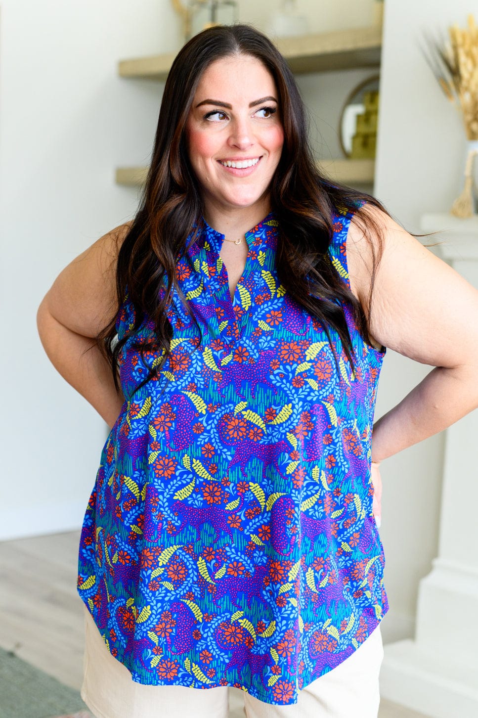 Lizzy Tank Top in Royal and Red Abstract-Tops-Stay Foxy Boutique, Florissant, Missouri