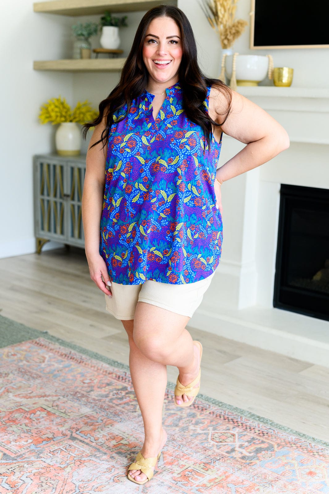 Lizzy Tank Top in Royal and Red Abstract-Tops-Stay Foxy Boutique, Florissant, Missouri