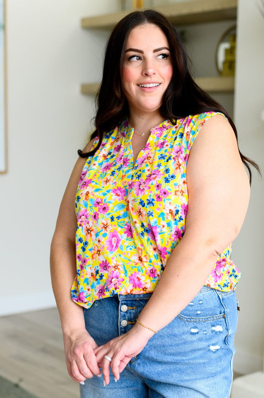 Lizzy Tank Top in Yellow Spring Floral-Tops-Stay Foxy Boutique, Florissant, Missouri