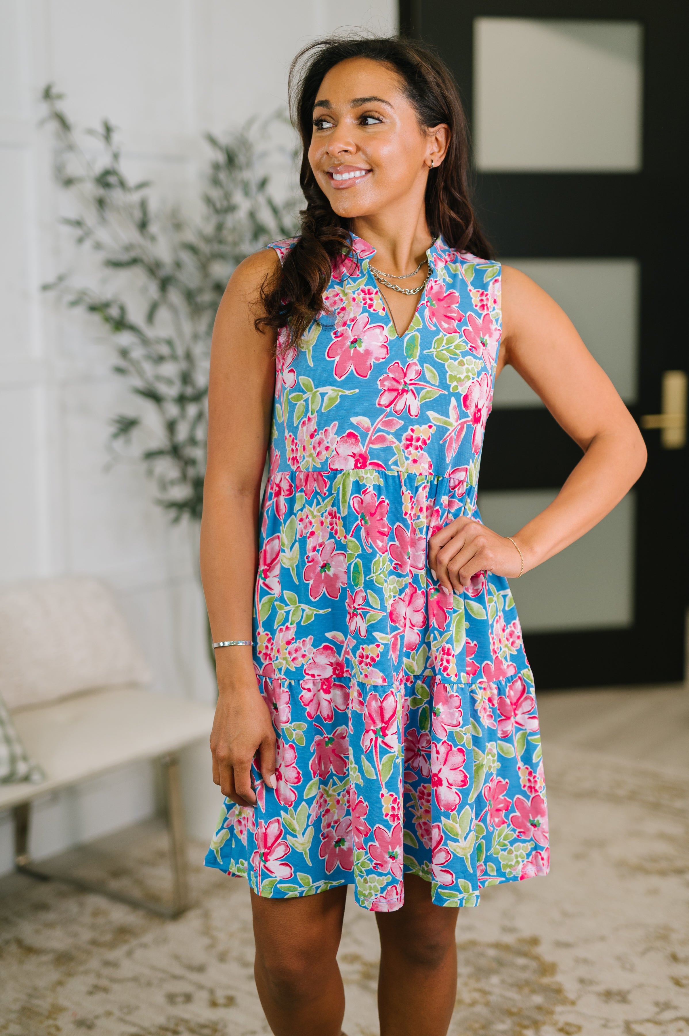 Lizzy Three Tier Tank Dress in Falling Floral-Womens-Stay Foxy Boutique, Florissant, Missouri